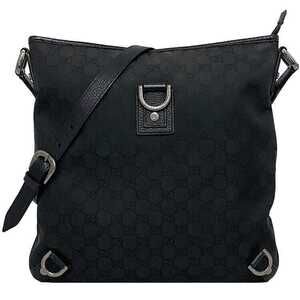 Gucci Shoulder Bag Black Silver Abbey Crossbody Leather GG Zipper Logo All over